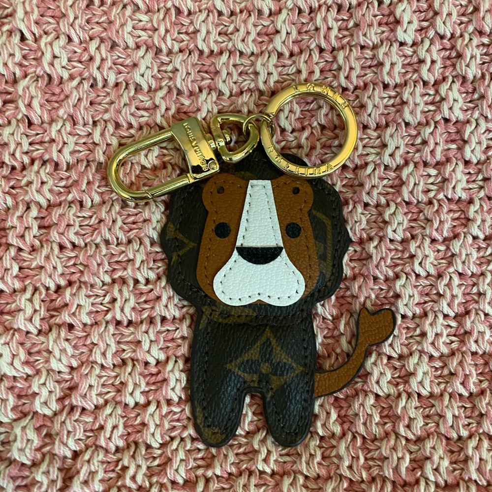 Lion Monogram Keychain with Gold Hardware
